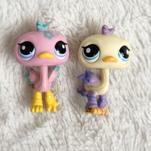 LPS Littlest Pet Shop Ostrich Pink #2348 Biege Purple #1826 Bobblehead Toy